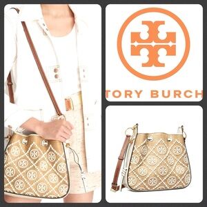 SOLD!💖Tory Burch TORY BURCH T monogram straw bell bag shoulder💖